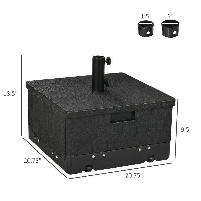 Base de parasol d'extérieur noire avec capacité de 175 lb, table basse à 31 fonctions et bac à fleurs, poignées de roues transportables équipées