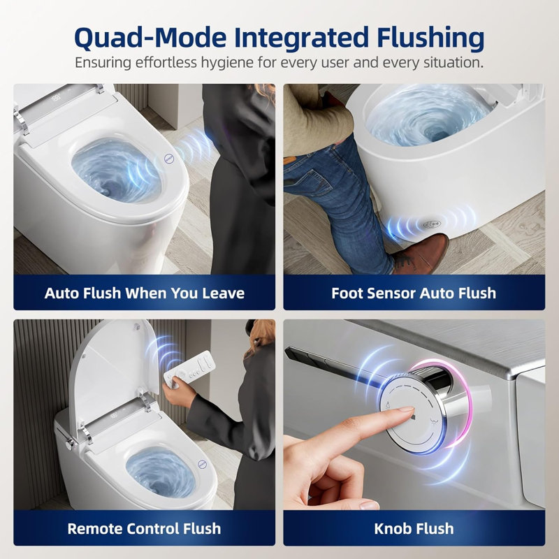 Smart Toilet with Built-in Tank - Electric Bidet Toilet with Side Knob Control, Foot Sensor Operation, Auto Flush, Heated Seat, Instant Warm Water, Air Dryer, 1.06 GPF One-Piece Toilet