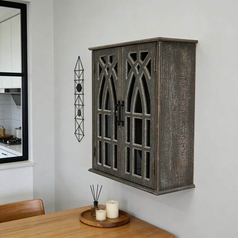 Armoire murale avec portes découpées décoratives, Noir antique