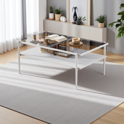 Table basse rectangulaire avec plateau et pieds en verre trempé, table moderne pour le salon