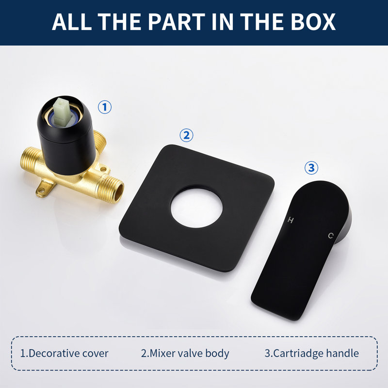 Shower Valves Wall Mount Shower Faucet Rough-in Valve Bathroom Trim Kit Single Handle Tub Shower Valve Mixer, Matte Black
