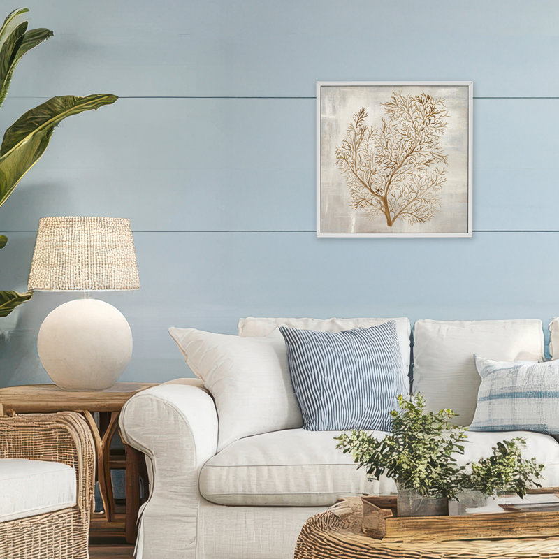 Giclée encadrée botanique Beige Tides, design par Hannah Dawson, H 17 po x l 17 po