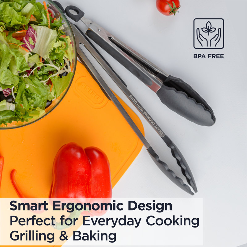 Deiss Pro 2-Piece Stainless Steel Kitchen Tongs with Silicone Tips
