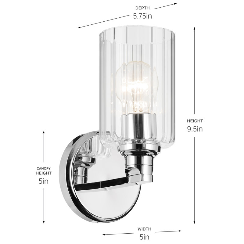 9.5" 1-Light Wall Sconce with Glass, Clear, Chrome