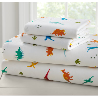 Jurassic Dinosaurs 205 Thread Count Geometric 100% Cotton Percale Sheet Set