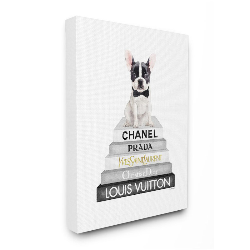 Mignon chiot bouledogue français assis sur une bibliothèque Glam par Amanda Greenwood - impression d'art graphique