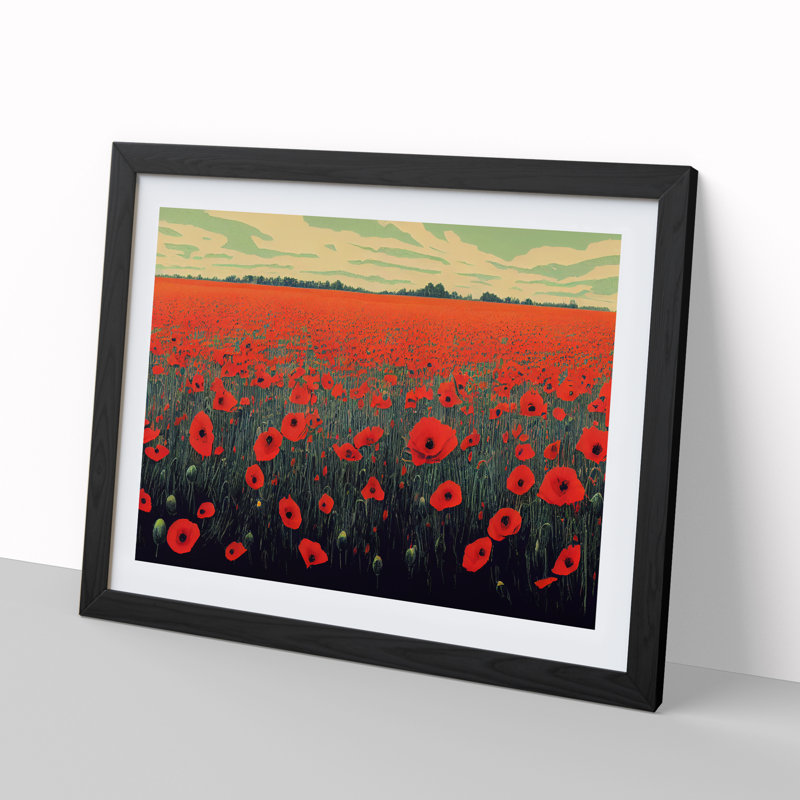 Striking Poppies Flowers - Single Picture Frame Painting, Black, 46cm H x 64cm W x 2cm D