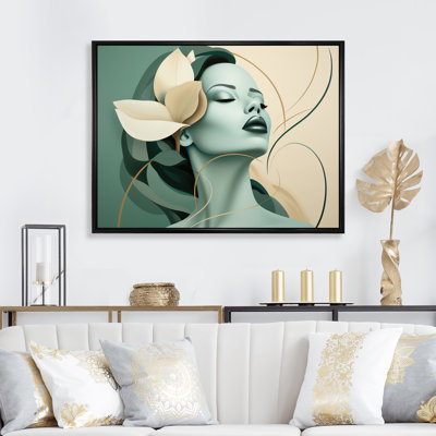 Silhouette de femme verte et beige II - mode, art mural