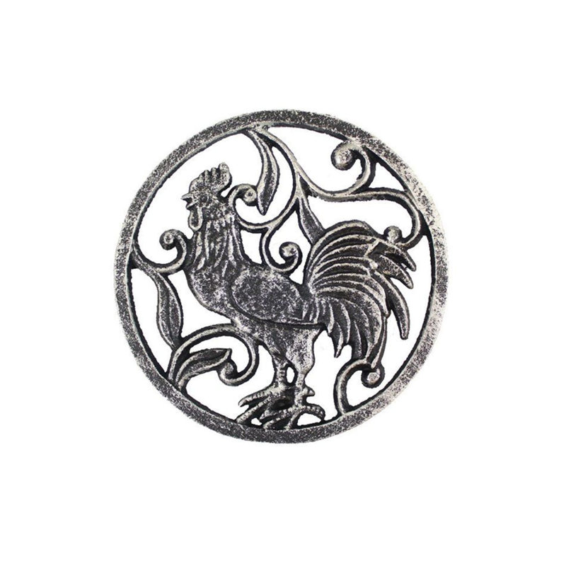 Metal Round 1 Piece Trivet, Rustic Silver