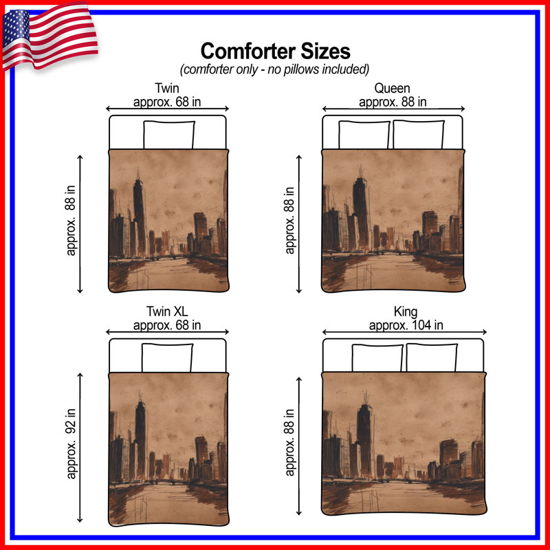 Sepia Cityscape Sketch Comforter, Twin Extra Long