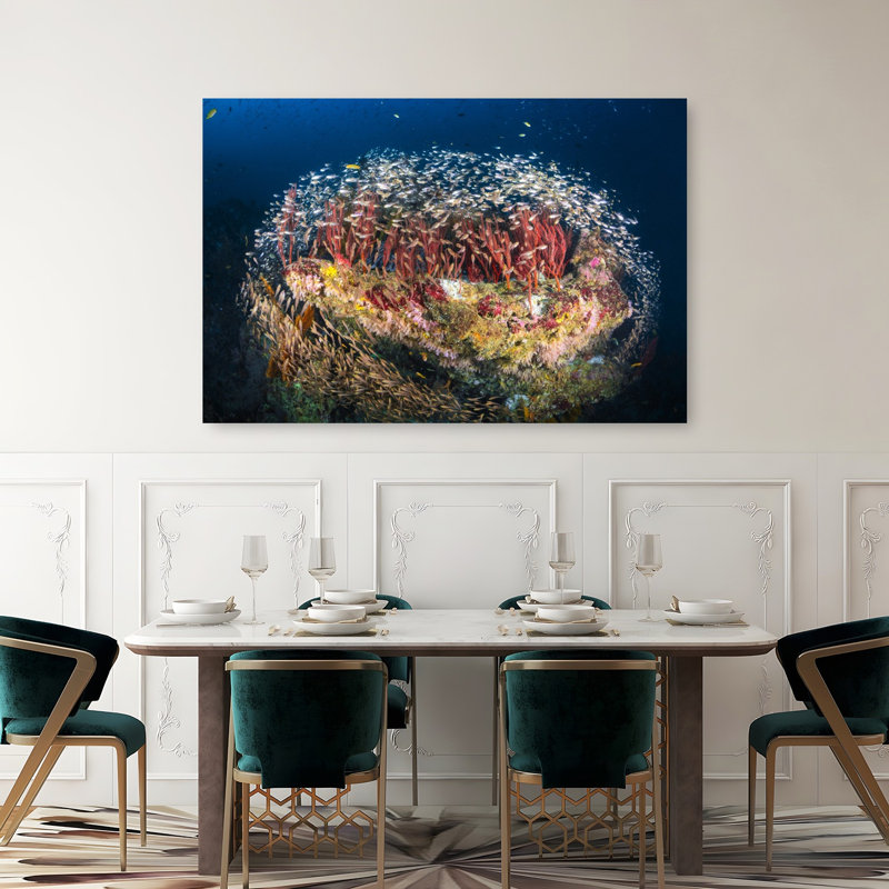 Vibrant Coral Fish School Colorful Vibrant Fish Landscape Nature Wall Art Print 1 Piece Wrapped Canvas Wall Art