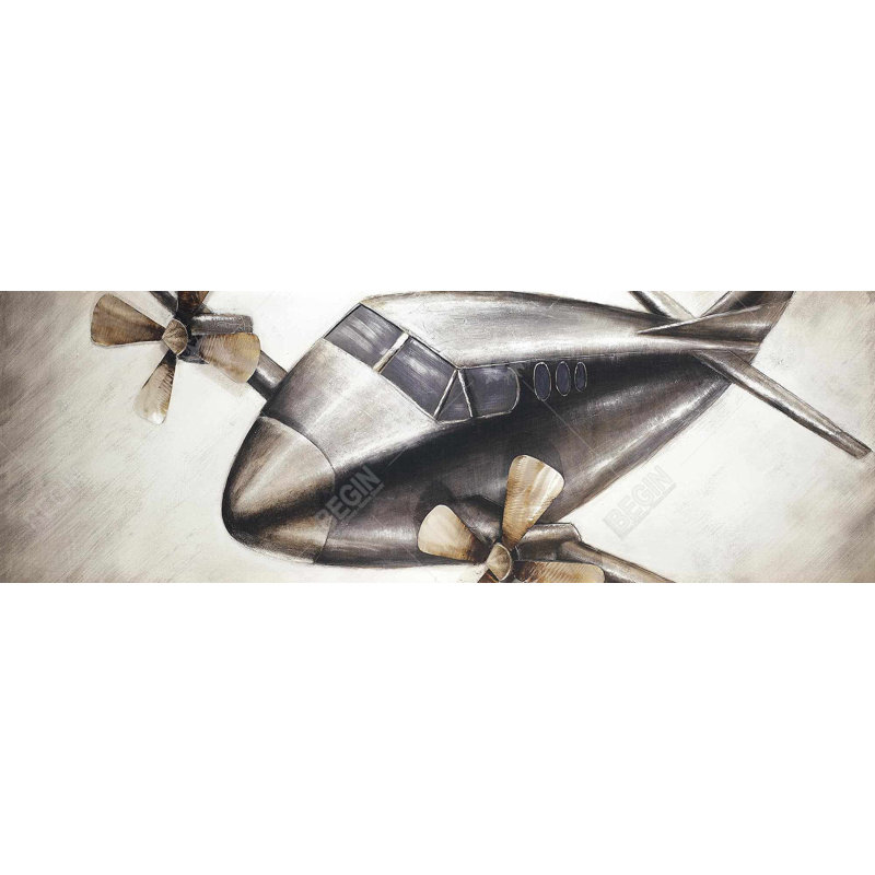 Avion en toile vol complet | Cadre industriel gris