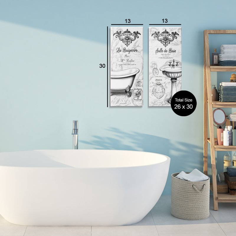Ensemble de 2 toiles de salle de bain Antique French, H 30 po x l 13 po