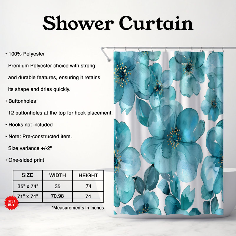 Rideau de douche Teal Bloom - Premium, H 74 po x l 71 po