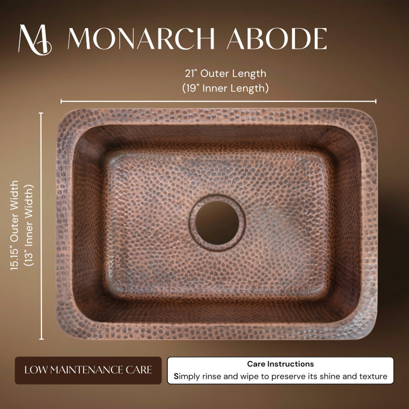 Pure Copper Hand Hammered Milan Dual Mount Single Bowl Kitchen Sink 21"