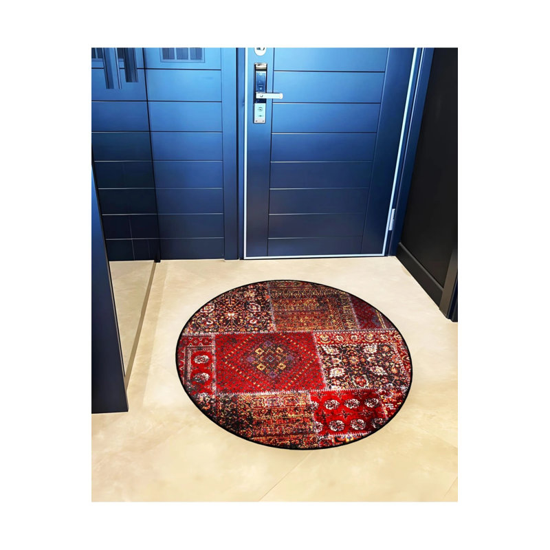 Burdy Theme Ethnic Motifs Traditional Patterned Round Woven Base Vintage Decorative Carpet, Round 5'