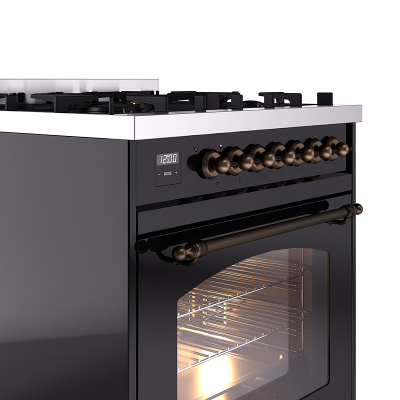 ILVE Nostalgie II 30 in Dual Fuel Range, Liquid Propane, Glossy Black/Bronze