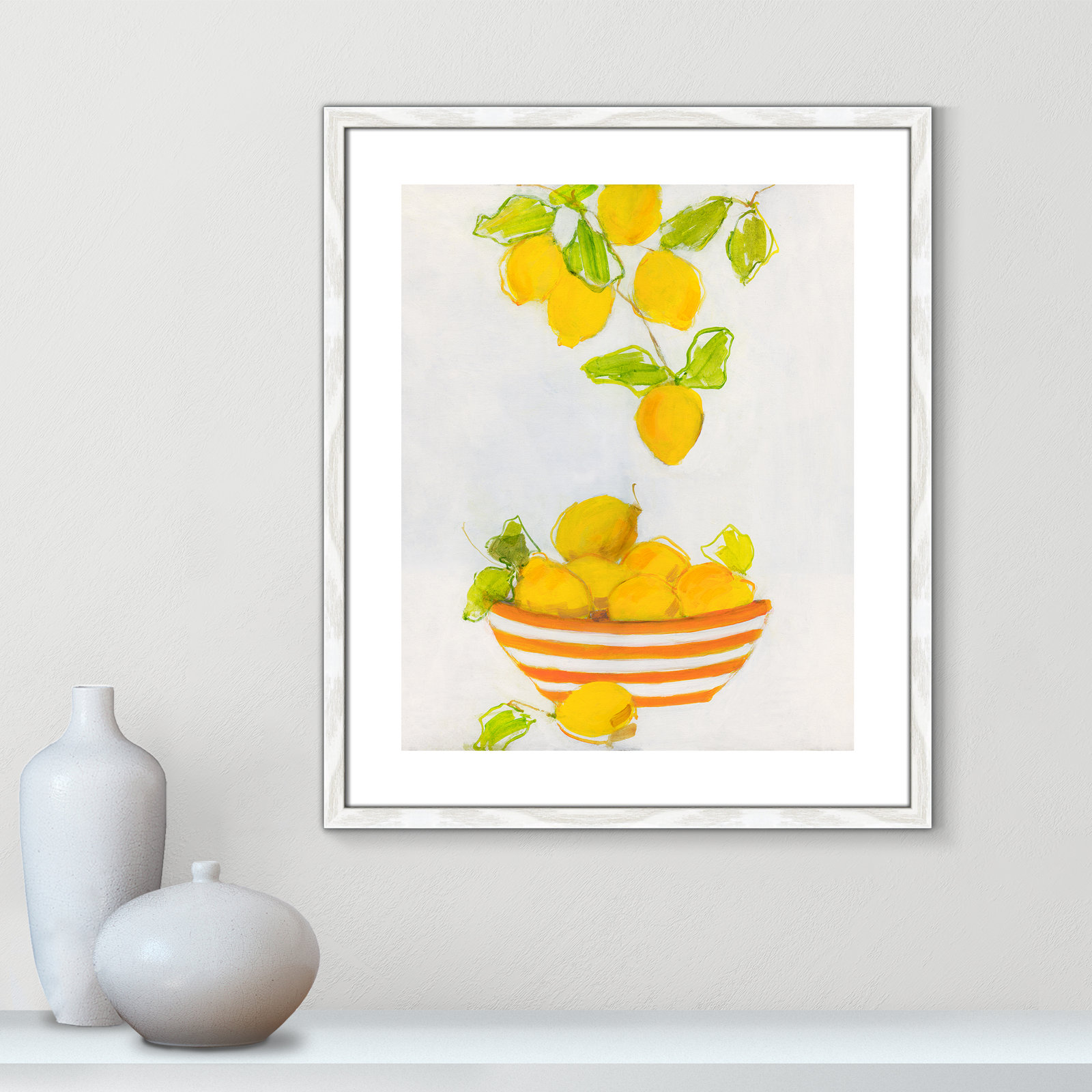 Darcy "Lemonlicious" Painting by Sally Swatland, 25.5" H x 21.5" W x 0.75" D, White Wood Framed Paper