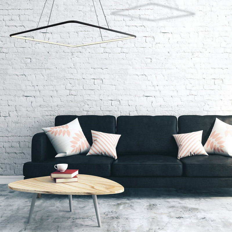 Bryand 1 - Light Black Square/Rectangle Pendant, Black