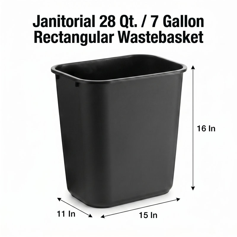 7 Gallon Beige Rectangular Commercial Plastic Wastebasket | Set of 2, Noir