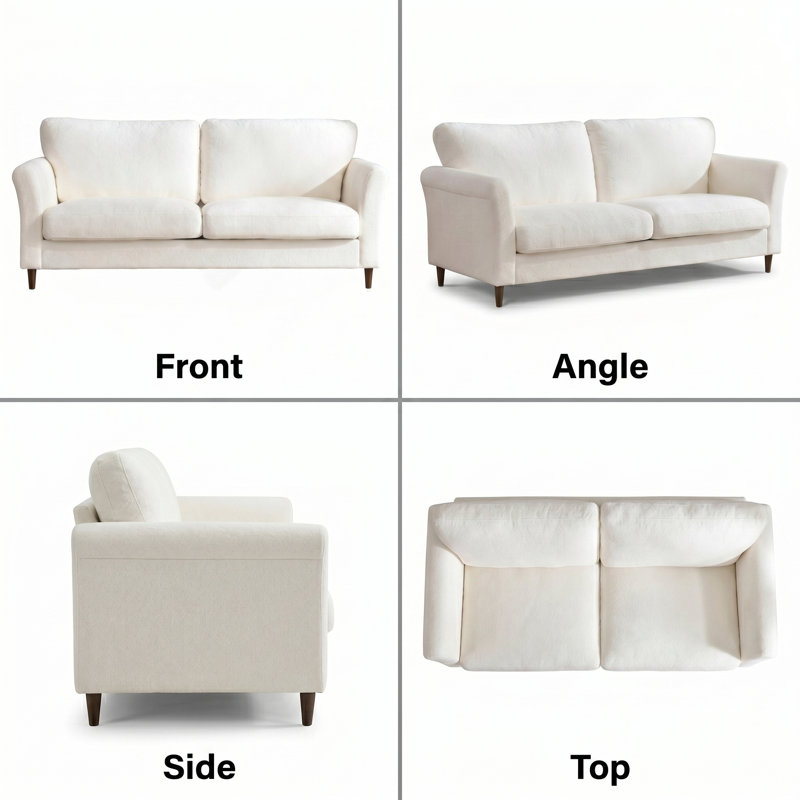 81" Mid-Century Modern Linen Upholstered Sofa, Cream