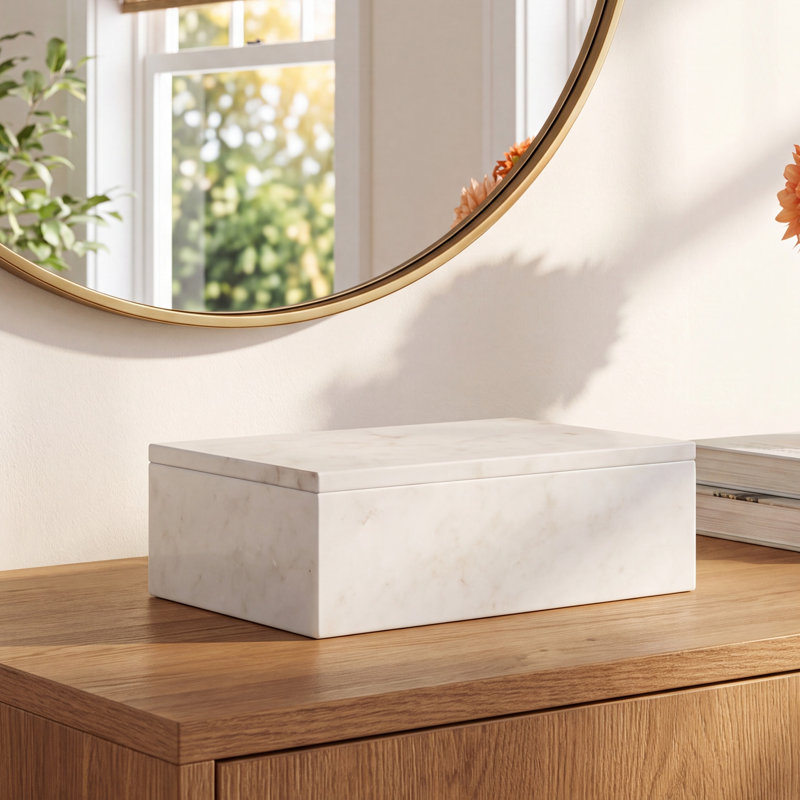 Matheson Modern Marble Rectangle Box, White