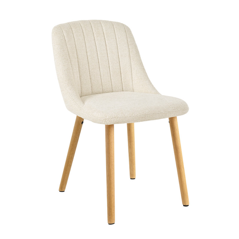 Velvet Dining Chairs With Wooden Legs Set Of 4, 4, Cream Chenille/Natural