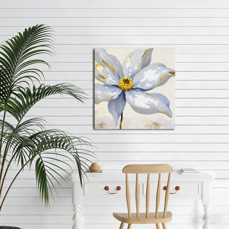 Floral gris avec détails dorés métalliques, art mural non encadré, 16 x 16