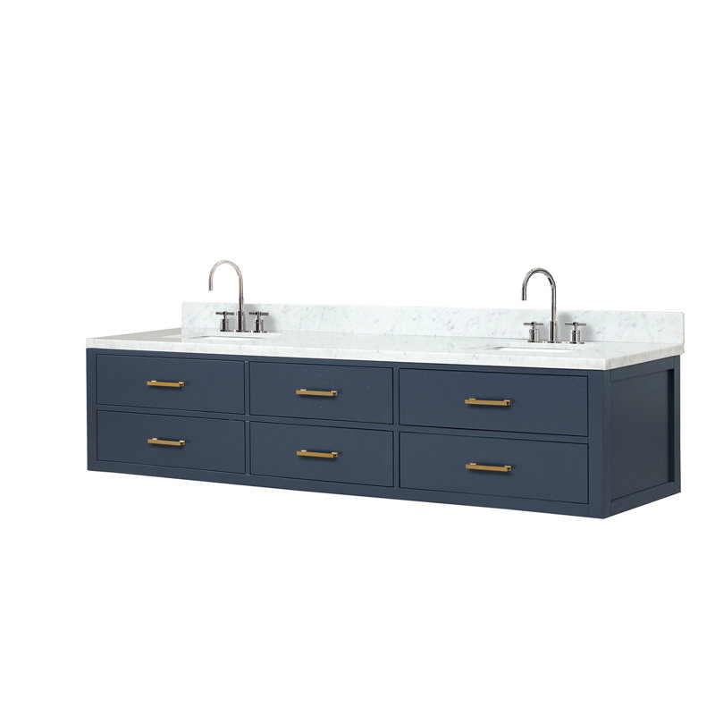 Ensemble de meuble-lavabo double, plateau en marbre de Carrare et robinet (sans évier)