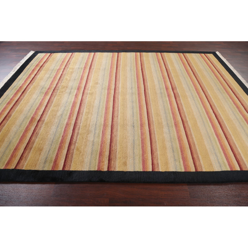 Tapis rayé en laine népalais moderne noué à la main 8 x 10