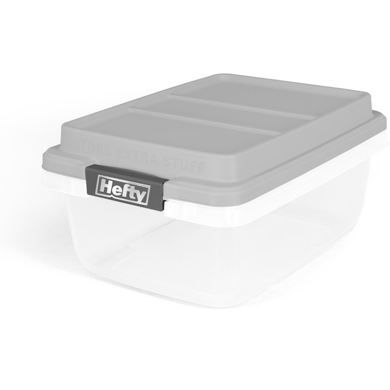 Paquet de 8 bacs de rangement en plastique avec couvercle Hefty Hi-Rise 18 pintes, gris ciment, Gris ciment