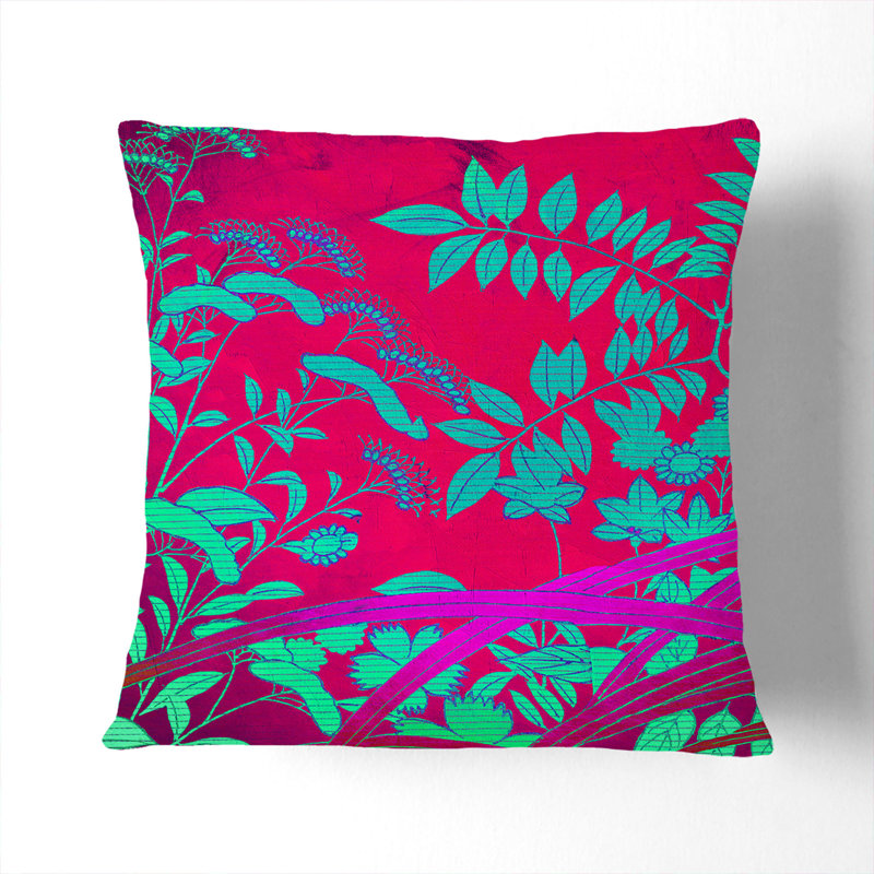 Floral Mural Maroon Square Throw Cushion, Black, 40cm H x 40cm W x 15cm D