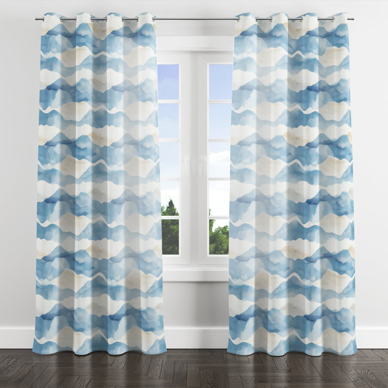 Rideaux obscurcissant Abstract Room - Rideau à œillets Modern Blue Dunes - 1 panneau, L 52 po x L 63 po, Œillets argentés