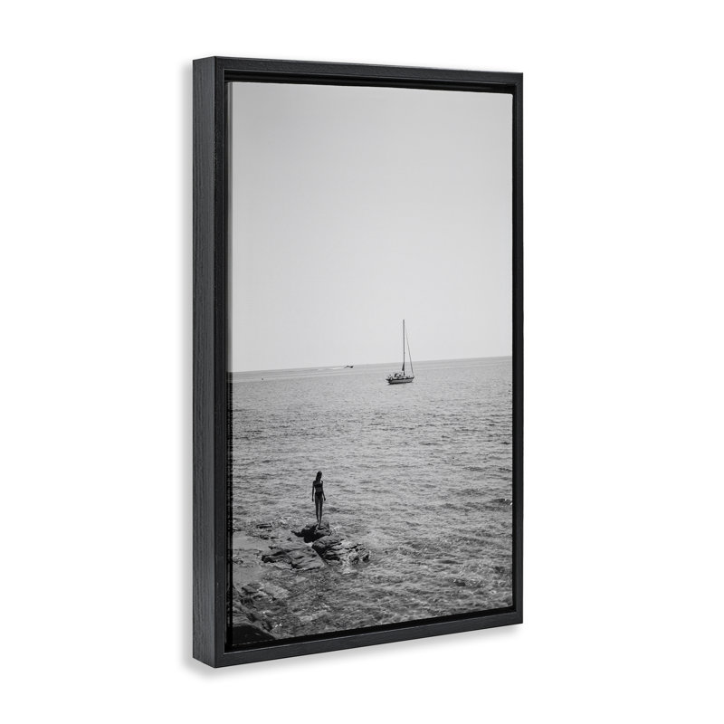 Toile flottante encadrée debout sur un bord de mer par LSR Design Studio, Cadre flottant noir de jais, H 25 po x l 17 po