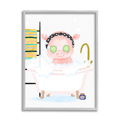 " Children's Pink Pig Bubble Bath Cute Bathroom " by Erica Billups