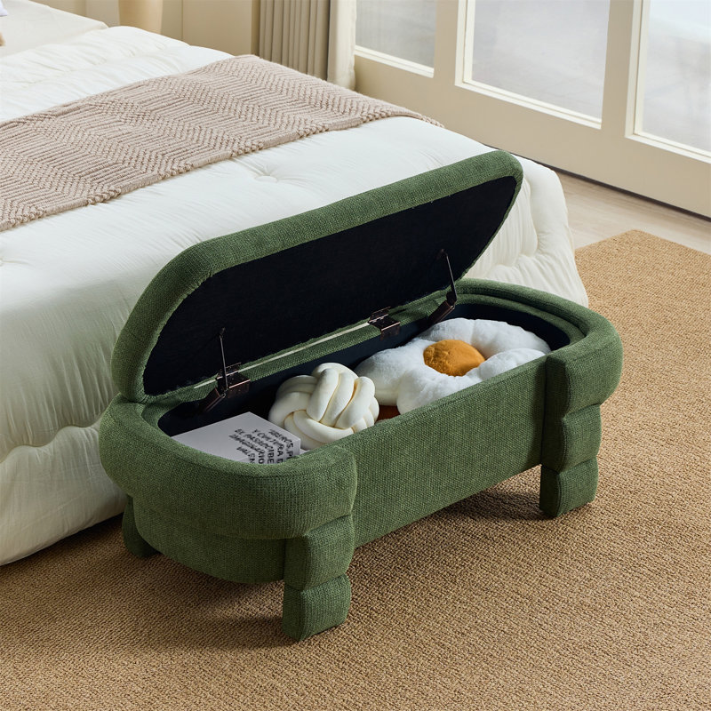 Repose-pieds de 48,8 po avec rangement, banc de rangement, banc de hall d'entrée rembourré avec sièges, Vert
