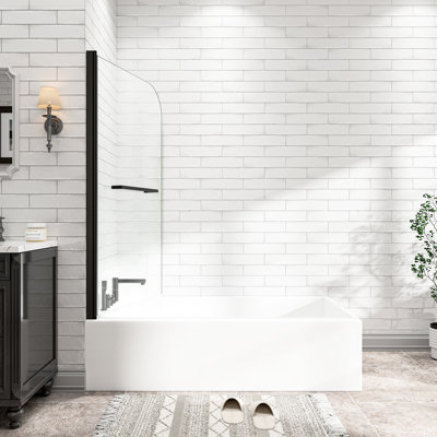 Porte de douche 180 pivotante noir mat, l 31 "à 32" x H 55 ", verre trempé 1/4" de 6 mm avec preuve de finition nano-enduite et réversible