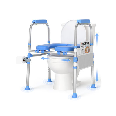 Rehausse de siège de toilette rembourrée pour personnes âgées, siège de toilette surélevé robuste avec poignées et cadre de sécurité autonome réglable
