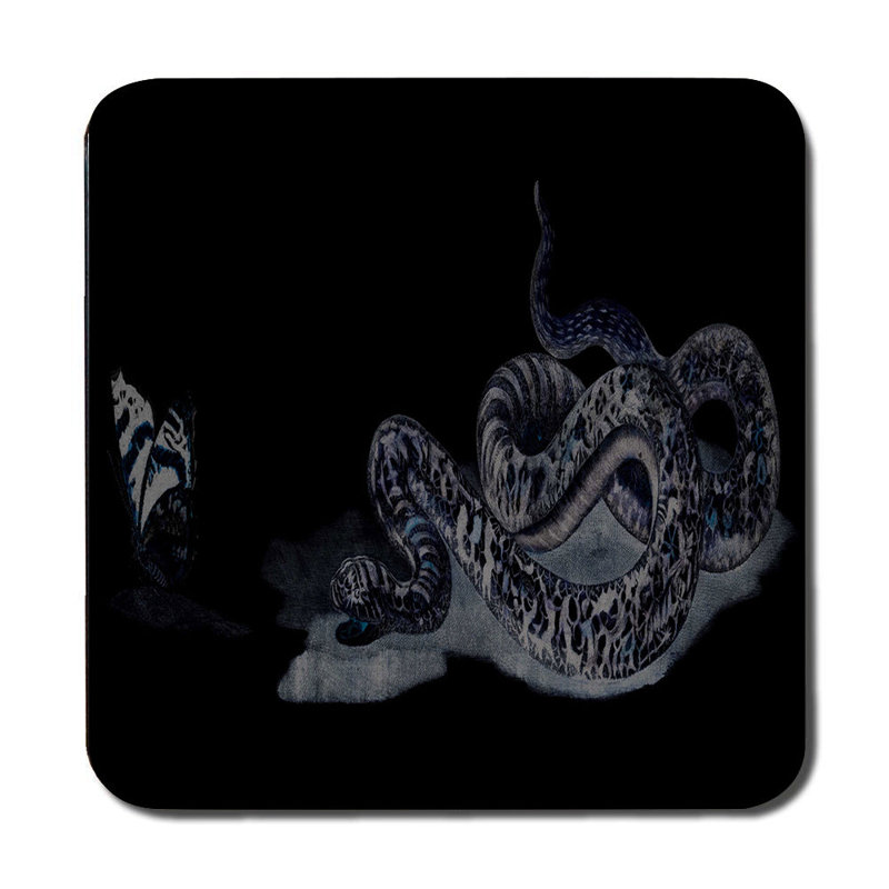 Snake Print Placemats And Coaster Set In Deep Black Finish