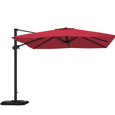 10ft Square Cantilever Patio Umbrella Red, 200g Fabric Pa Coating Uv50+ Sun Protection, Aluminum Alloy Column 8 Steel Bones, 10x10 Shade Space, 360 Foot Rotation Red Umbrella, - Coated Sailcloth