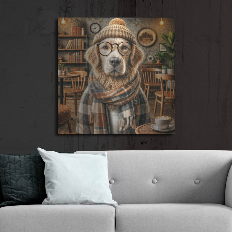  «Hipster Dog - Golden Retriever» par Rey Klimt, art mural en métal, 12 po x 12 po, H 36 po x l 36 po