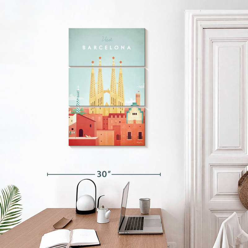 Affiche de voyage rétro Nicci Barcelona, H 32 po x l 20 po