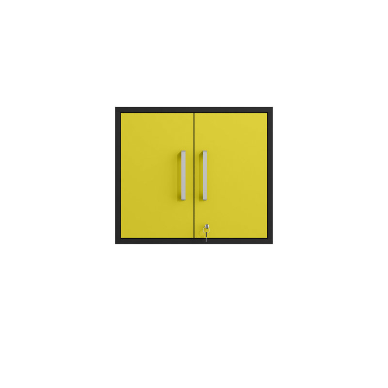 Eiffel 28" Modern Floating Garage Cabinet with Removable Shelves in Yellow, Yellow Gloss