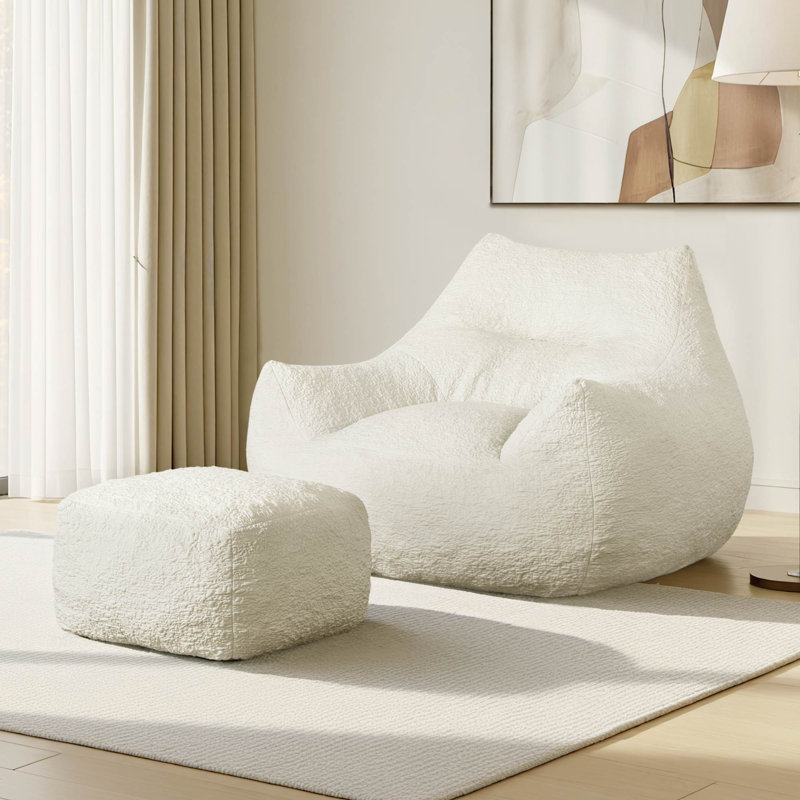 Fauteuil à billes très large avec repose-pieds, Polyester beige