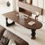Bureau brun en demi-cercle en bois massif-1256627314