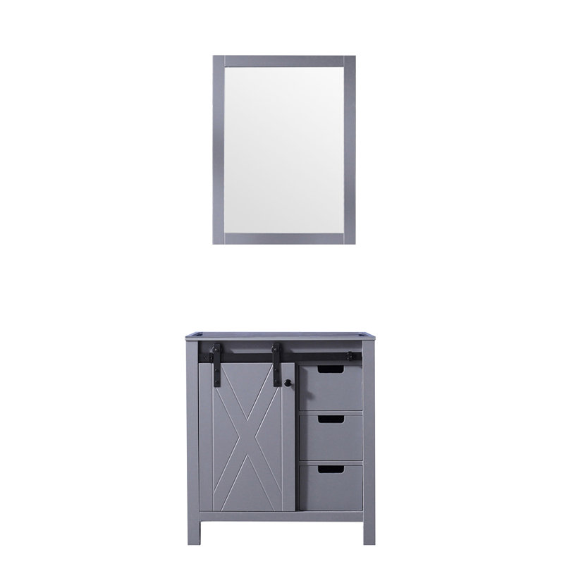 Meuble-lavabo et miroir gris foncé 30 po x 22 po - Meuble entièrement assemblé avec trois tiroirs et étagères de rangement pour salle de bain L x P 28 tiroirs