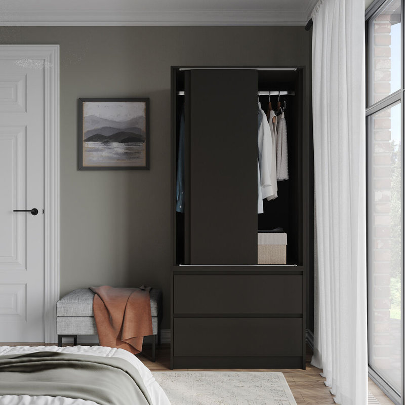 Solid Wood Wardrobe, Black/Black
