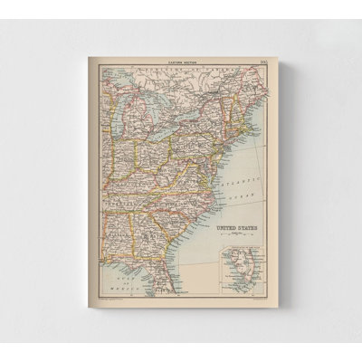 Eastern United States - Bartholomew 1892, USA Map Print, Antique USA Public Office Wall Art, East United States Poster Library Decor