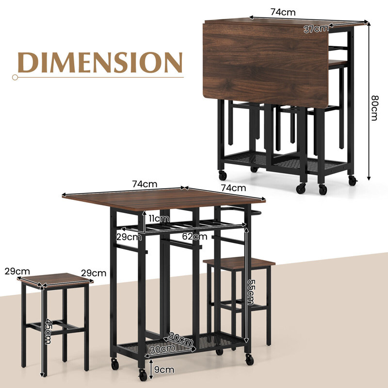 Aivi 2 - Person Counter Height Dining Set, Brown, Black