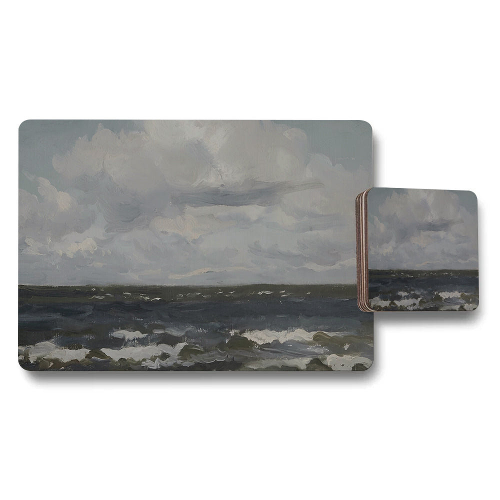 Seascape Placemats Coaster Set Ocean Waves Painting